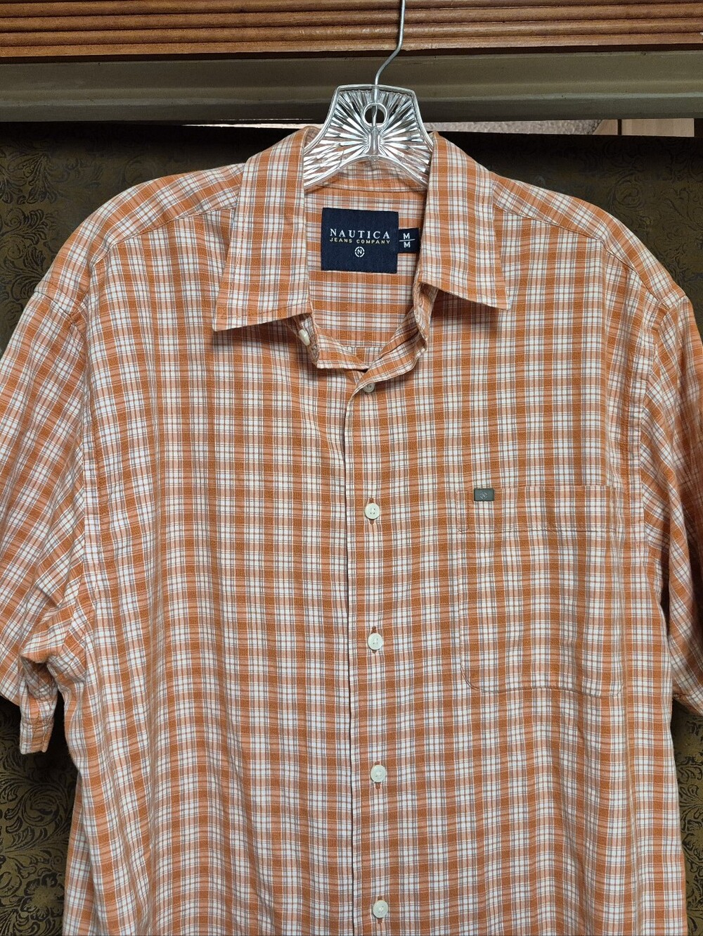 Nautica Jeans Orange Plaid Men's Button Down Shirt